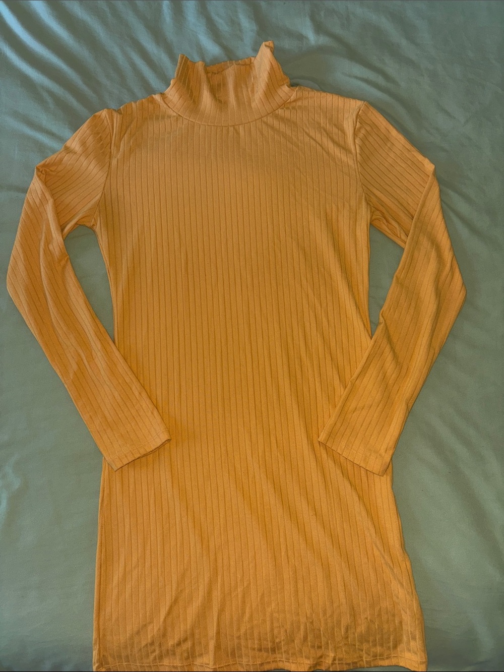 Lightweight Ribbed Mock Neck Long-Sleeve Top in Mustard